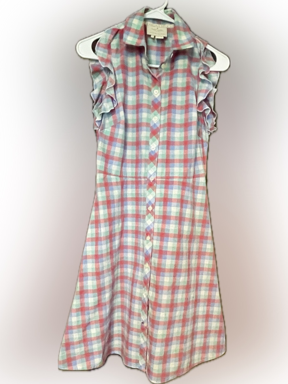 kate spade Pink and Light Blue Plaid Ruffle-Sleeve Button-Front Dress